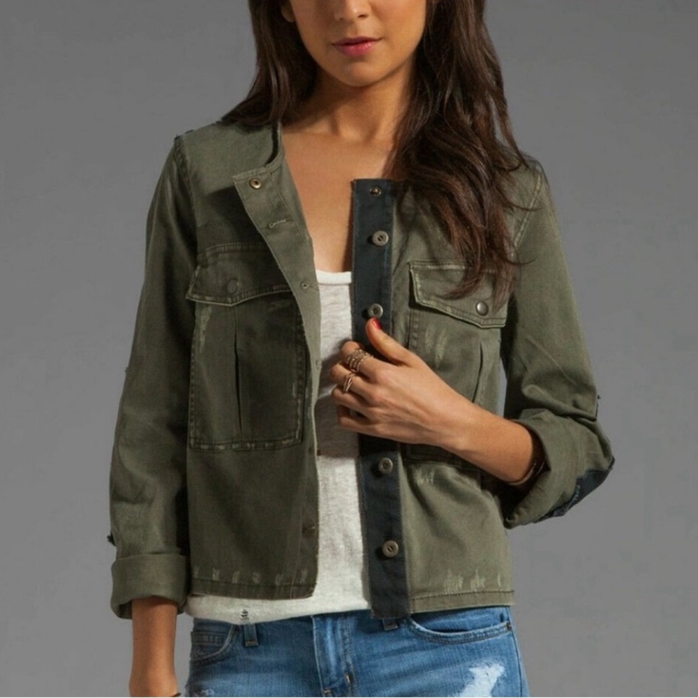 Free People Lou Cropped Military Denim Jacket